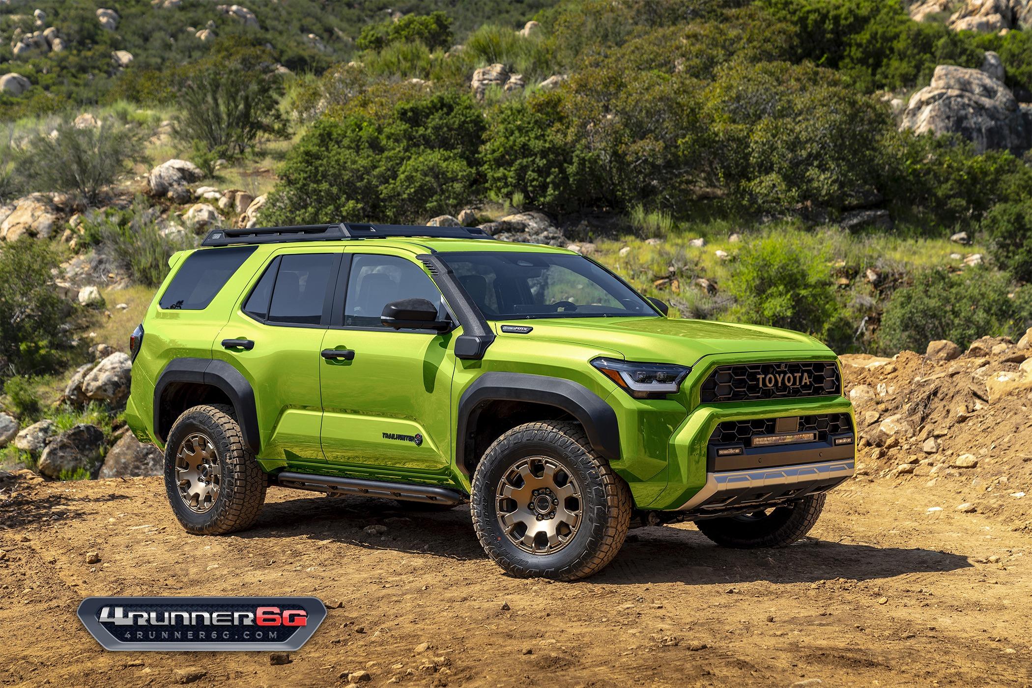 2025 Toyota 4runner Fun colors for 2025 4Runner TRD PRO, Trailhunter, Platinum Trims -- previews Trailhunter-Electric-Lime-Front