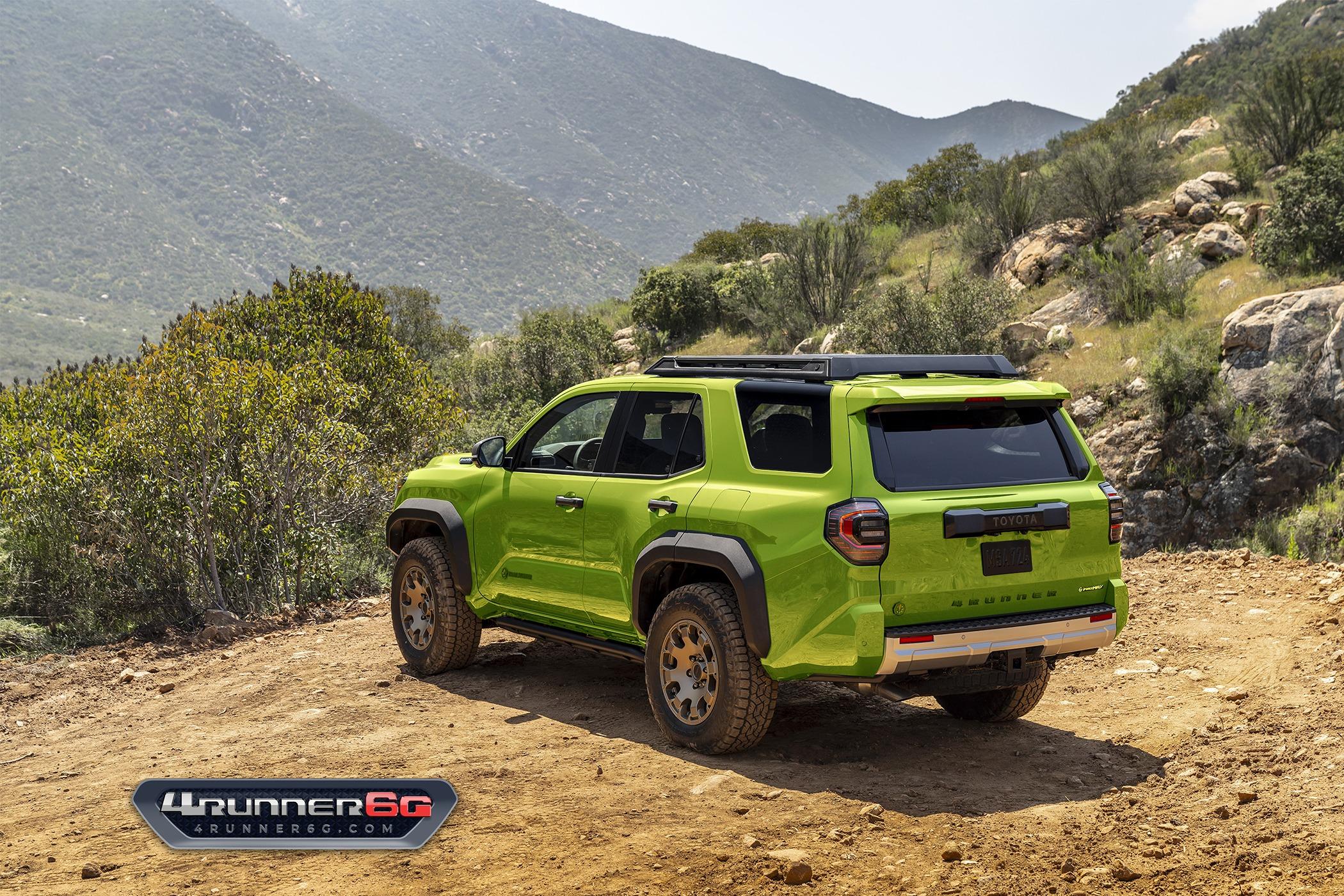 2025 Toyota 4runner Fun colors for 2025 4Runner TRD PRO, Trailhunter, Platinum Trims -- previews Trailhunter-Electric-Lime-Rear