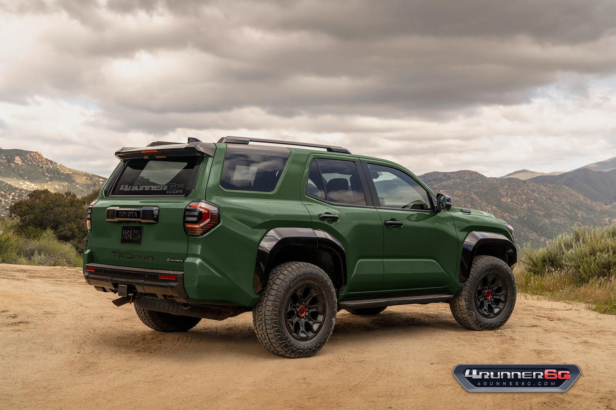 2025 Toyota 4runner Fun colors for 2025 4Runner TRD PRO, Trailhunter, Platinum Trims -- previews TRDpro-Army-Green-Rear