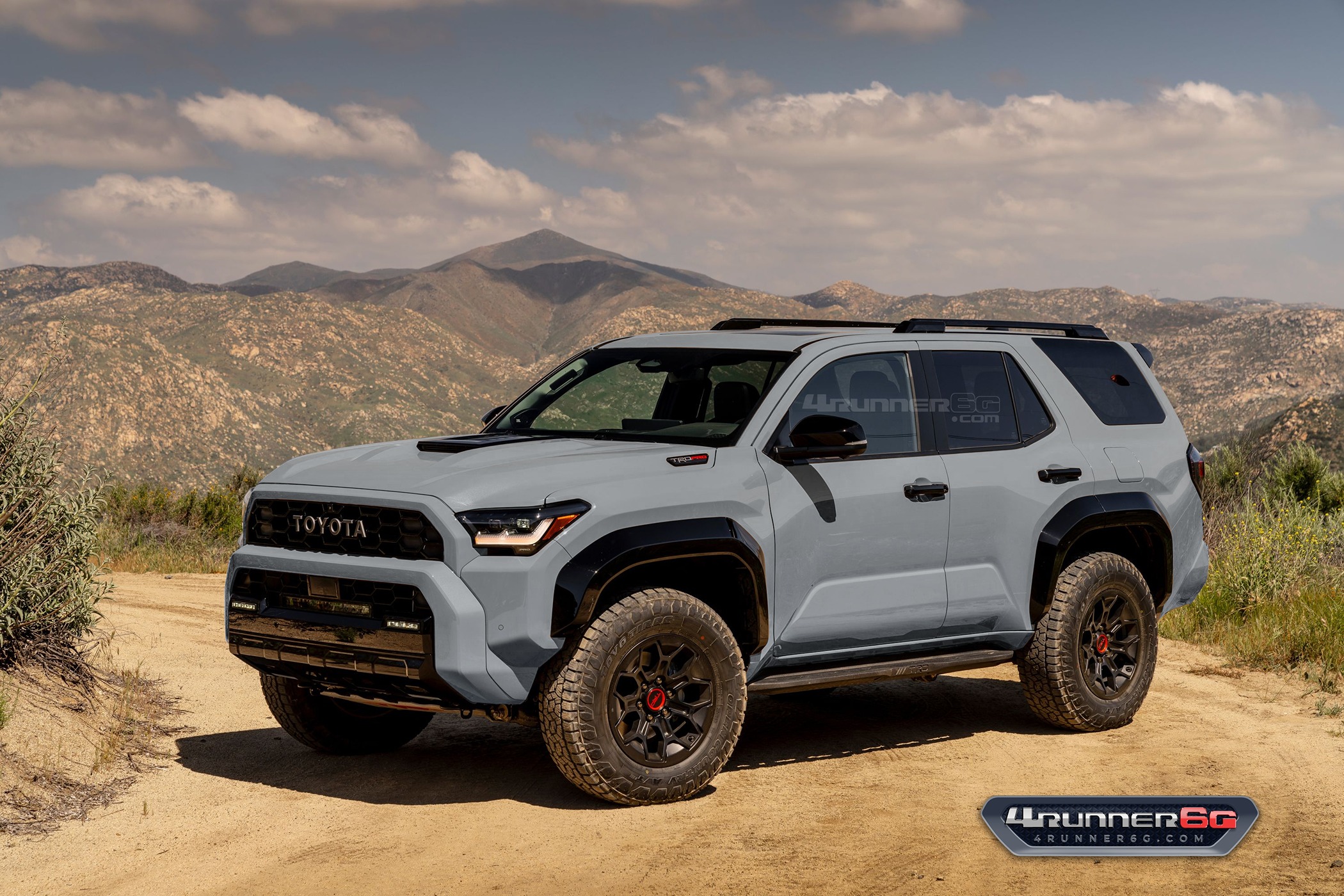 2025 Toyota 4runner Fun colors for 2025 4Runner TRD PRO, Trailhunter, Platinum Trims -- previews TRDpro-Cement -Front 